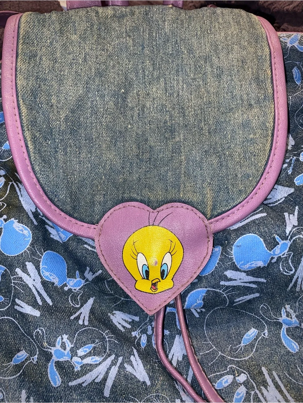 Y2K Tweety Bird Denim Knapsack Backpack Looney Toons